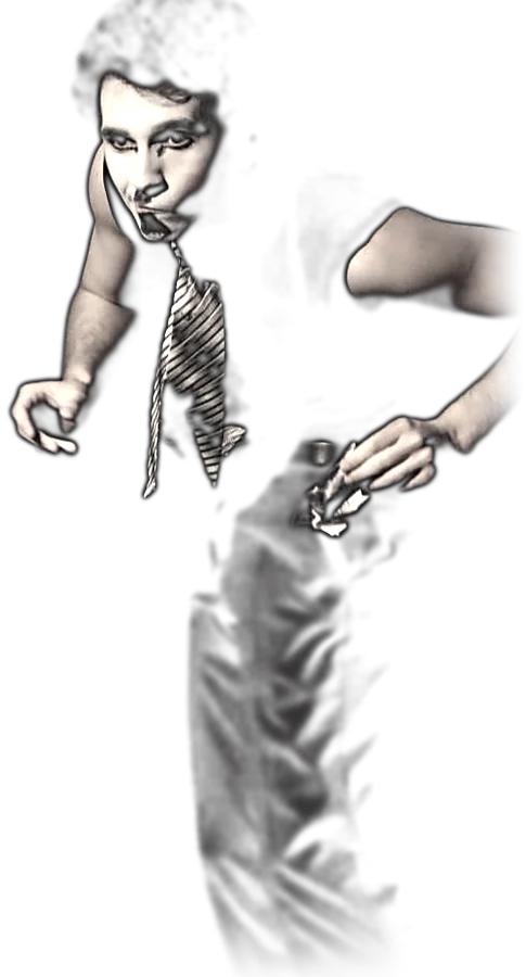 A figure caught in a narrow shaft of light