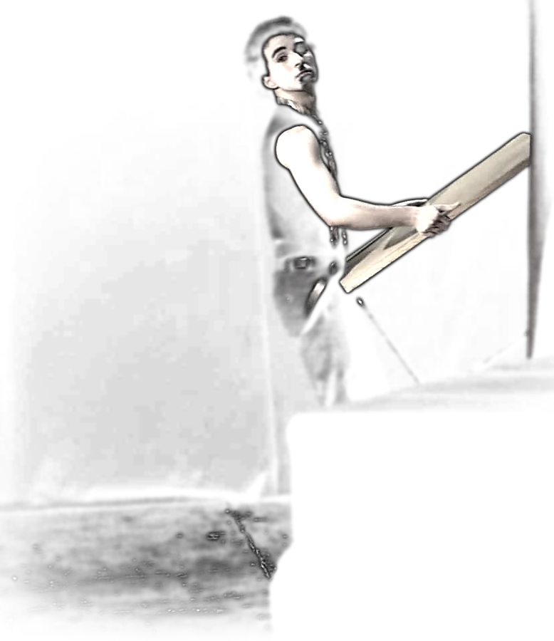 Holding a length of timber across the body